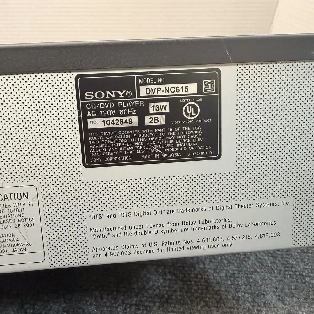 Sony DVD CD Player Black DVP-NC615 5 Disc Changer Coax S-Video Parts Repair